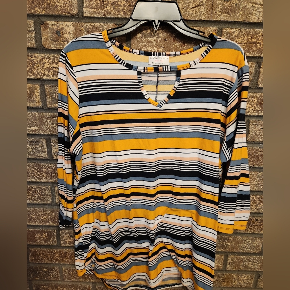 Bobbie Brooks Multicolor Striped 3/4 Sleeve Top Size 1X